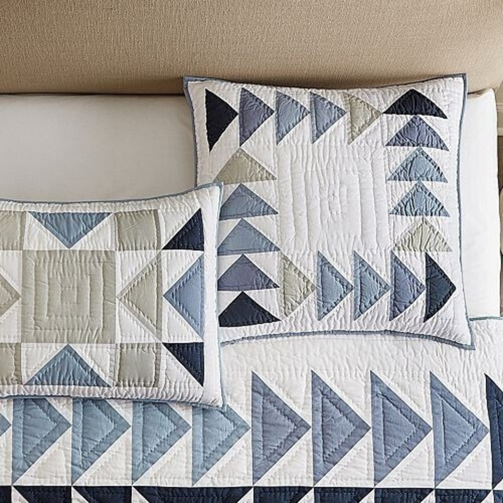 Ballard Design Quilted Euro Sham 26" Square Westport Patchwork Blue White Green
